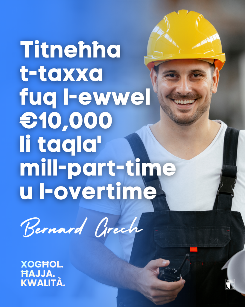 Inneħħulek it-taxxa minn fuq l-ewwel €10,000 li taqla’ mill-part-time u l-overtime