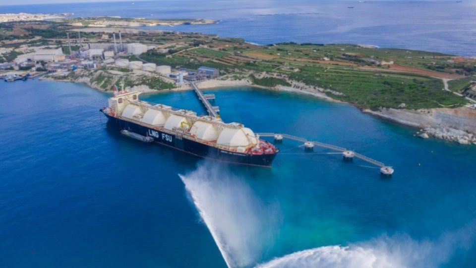 Malta energy future Before — LNG tanker near shore